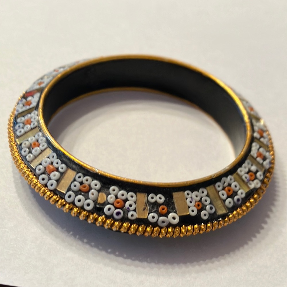 Handmade inlaid beaded bangle bracelet from India